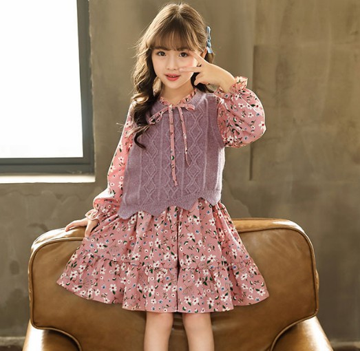２点セット 子供服 女の子 ニット長袖 ニットベスト ワンピースおしゃれ 花柄 ベスト シャツドレス キッズ セットアップ の通販はau Pay マーケット 山室商店