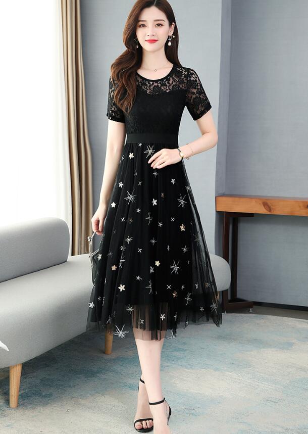 レディース 2色 レース 星柄 チュール 春夏 半袖 韓国風 ワンピース マキシ丈 パーティードレス 結婚式 着痩せ 通勤 二次会 Ol 普段着 30の通販はau Pay マーケット 山室商店