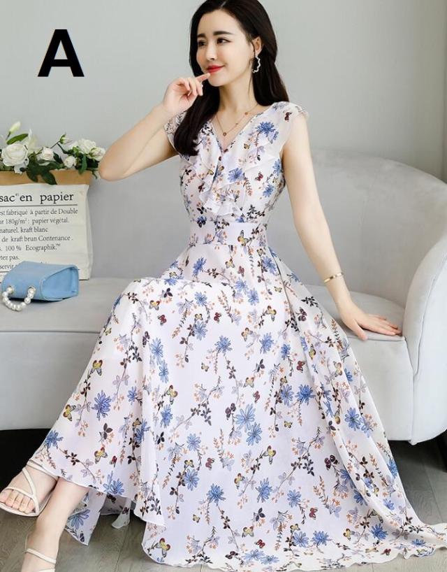 きれいめ シフォン 2色 プリント レディース 韓国風 ワンピース 春夏 袖なし ロング丈 スリム パーティードレス 結婚式 着痩せ 二次会 の通販はau Pay マーケット 山室商店