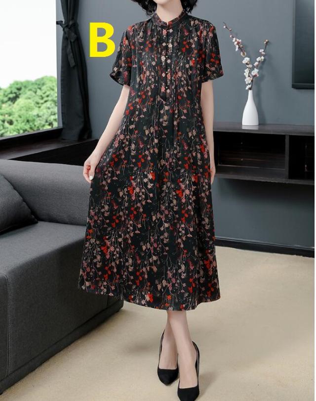 人気 3色 チャイナドレス風 シルク ママ 立ち襟 プリント ワンピース 春夏 半袖 ロング丈 レディース パーティードレス 着痩せ 普段着 二の通販はau Pay マーケット 山室商店