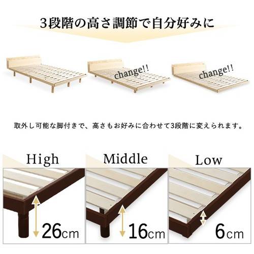 あす着 ベッド ダブル ベット おしゃれ 安い 北欧 2人 二人 ローベッド ロータイプ フロア 低い すのこ 通気性 除湿 カビ 宮 床下 収納 棚 コンセント スマホ 充電 高さ調整 高さ調節 脚付き ルンバ 布団を敷ける マットレスなし ナチュラル ブラウン ホワイト 白 激安_3