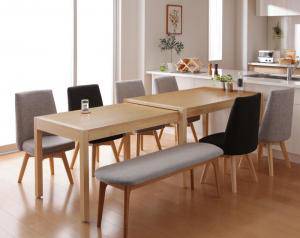 ダイニングテーブルセット 8人用 椅子 ベンチ おしゃれ 伸縮式 伸長式 安い 北欧 食卓 8点 ( 机+チェア6+長椅子1 ) 幅135-235 デザイナーズ クール スタイリッシュ ミッドセンチュリー 大きい 大きめ パーティ ビュッフェ 140 150 160 180 200 220 の通販は