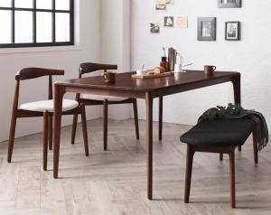 ダイニングテーブルセット 4人用 椅子 ベンチ おしゃれ 安い 北欧 食卓 4点 ( 机+スタッキングチェア2+長椅子1 ) 幅150 デザイナーズ クール スタイリッシュ ミッドセンチュリー ウォールナット 無垢 の通販は