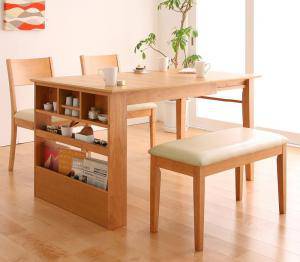 ダイニングテーブルセット 4人用 椅子 ベンチ おしゃれ 伸縮式 伸長式 安い 北欧 食卓 4点 ( 机+チェア2+長椅子1 ) 幅100-135 デザイナーズ クール スタイリッシュ ミッドセンチュリー オーク 木製 棚 幅100 幅135 の通販は