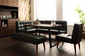 ダイニングテーブルセット 7人用 コーナーソファー L字 l型 ベンチ 椅子 おしゃれ 安い 食卓 レザー 合皮 カウチ 5点 ( 机+ソファ1+左肘ソファ1+チェア1+長椅子1 ) 幅120 西海岸 ヴィンテージ インダストリアル レトロ 高さ65 ロータイプ 低め ウォールナット 大きい の通販は 103,216円