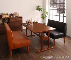 ダイニングテーブルセット 4人用 椅子 ソファー ベンチ おしゃれ 安い 北欧 食卓 レザー 革 合皮 3点 ( 机+2Pソファ2脚 ) 幅120 デザイナーズ クール スタイリッシュ ミッドセンチュリー 2本脚 和モダン ファミレス風 高さ65 ロータイプ 低め ウォールナット棚 の通販は