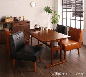 ダイニングテーブルセット 4人用 椅子 ソファー おしゃれ 安い 北欧 食卓 レザー 革 合皮 5点 ( 机+1Pソファ4脚 ) 幅150 デザイナーズ クール スタイリッシュ ミッドセンチュリー 2本脚 和モダン ファミレス風 高さ65 ロータイプ 低め ウォールナット棚 の通販は