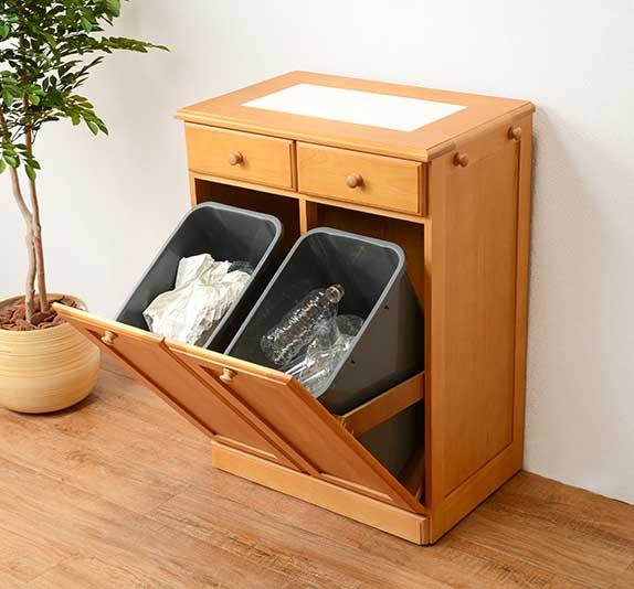 ゴミ箱 収納 ワゴン ラック キッチン レンジ台 25L ペール 2分別 作業台 上 引き出し おしゃれ 北欧 缶 ビン ペットボトル カウンター キの通販は