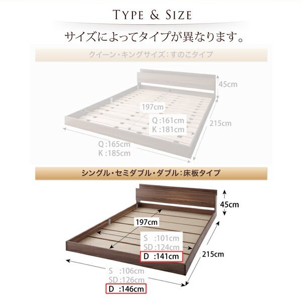 ダブルベッド 2人 マットレス付き ローベッド ロータイプ フロア 低床 低い 宮付き ヘッドボード 枕元 棚 ラック 携帯置き ティッシュ置き メガネ置き リモコン 頭上 収納 コンセント ゲーム ケーブル スマホ 充電 電気 ヴィンテージ メンズ モダン レトロ_2