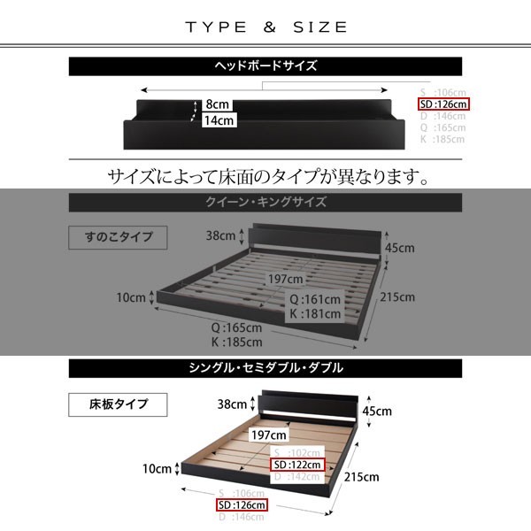 セミダブルベッド 一人暮らし SD マットレス付き ローベッド ロータイプ フロア 低床 低い 宮付き ヘッドボード 枕元 棚 ラック 携帯 ティッシュ メガネ リモコン 頭上 収納 コンセント ゲーム ケーブル スマホ 充電 電気 デザイナーズ ホテル モダン 高級 メンズ_2