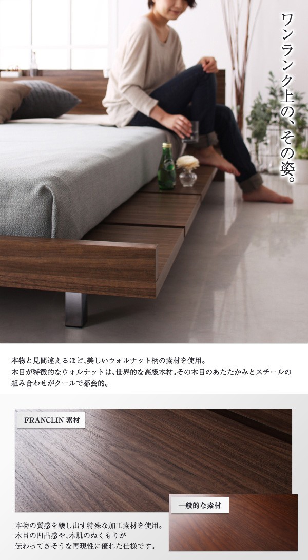 ダブルベッド 2人 マットレス付き ローベッド ロータイプ フロア 低床 低い 宮 ヘッドボード 枕元 棚 ラック 携帯 ティッシュ メガネ リモコン 頭上 収納 携帯 スマホ 充電 コンセント 布団 直置き フラット床板 土台 脚付き 足付 ルンバ 北欧 おしゃれ モダン アンティーク_3