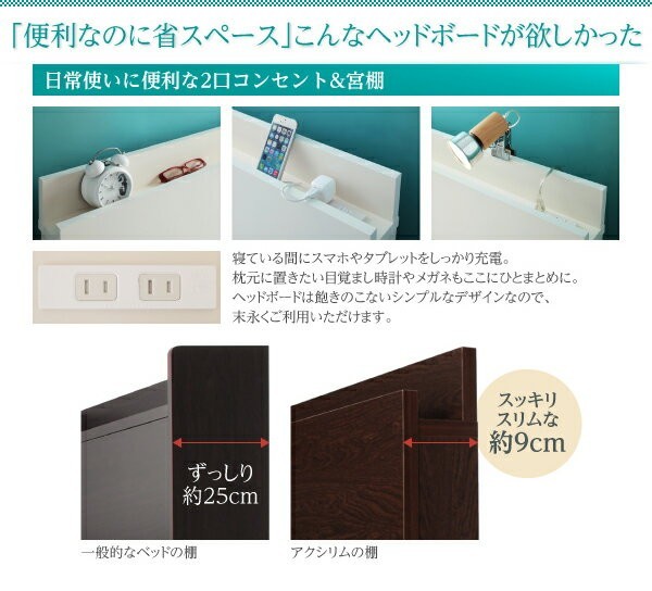 セミダブルベッド 一人暮らし SD フレームのみ チェストベッド ミドル ベッド下収納 引き出し 大容量 宮 ヘッドボード 枕元 棚 ラック 携帯 ティッシュ メガネ リモコン 頭上 収納 コンセント スマホ 充電 電気 姫系 かわいい ガーリー シャビー アンティーク プリンセス_5