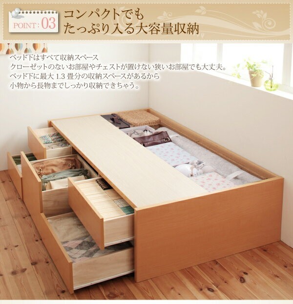 セミシングルベッド 一人暮らし コンパクト ショート丈 SS 小さい ミニ 省スペース マットレス付き チェストベッド ミドル ベッド下収納 引き出し付き 大容量 ヘッドレス ヘッドボードなし 北欧 おしゃれ モダン アンティーク_5