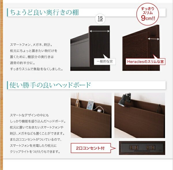 セミシングルベッド 一人暮らし コンパクト SS 小さい ミニ 省スペース マットレス付き チェストベッド ミドル ベッド下 収納 引き出し 大容量 宮 ヘッドボード 枕元 棚 携帯 メガネ リモコン 頭上 コンセント スマホ 充電 布団 直置き ヴィンテージ モダン レトロ_5