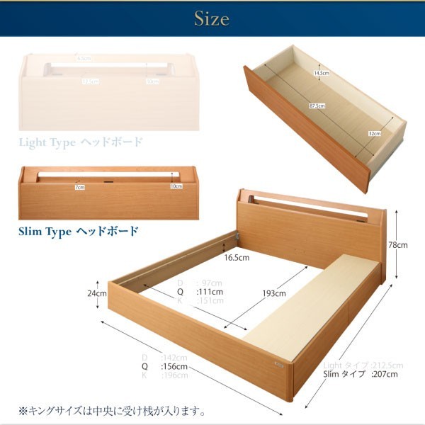 クイーンベッド 家族 ファミリー 親子 ワイド フレームのみ チェストベッド ミドル ベッド下収納 引き出し付き 大容量 宮 ヘッドボード 枕元 棚 ラック 携帯 ティッシュ メガネ リモコン 頭上 収納 コンセント ゲーム スマホ 充電 電気 デザイナーズ ホテル モダン 高級_2