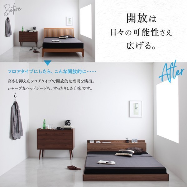 シングルベッド 一人暮らし マットレス付き ローベッド ロータイプ フロア 低床 低い 宮付き ヘッドボード 枕元 棚 ラック 携帯置き ティッシュ置き メガネ置き リモコン 頭上 収納 コンセント ゲーム ケーブル スマホ 充電 電気 デザイナーズ ホテル モダン 高級 メンズ_5