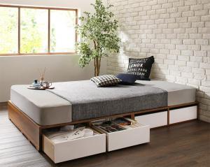 シングルベッド 一人暮らし マットレス付き チェストベッド ミドル ベッド下収納 引き出し付き 大容量 ヘッドレス ヘッドボードなし 布団 直置き マットレス不要 フラット床板 土台 箱型 ツートンカラー ローベッド ロータイプ フロア 低床 低い ヴィンテージ モダン レトロの通販は