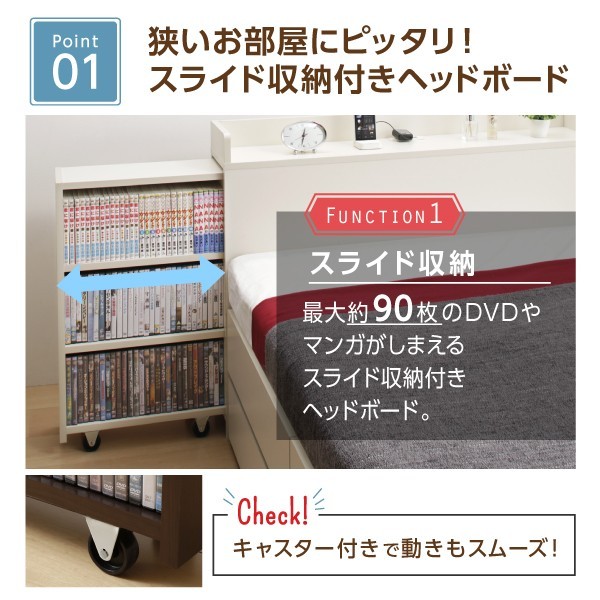 セミダブルベッド 一人暮らし SD マットレス付き チェストベッド ミドル ベッド下収納 引き出し 大容量 宮 ヘッドボード 枕元 棚 ラック 携帯 ティッシュ メガネ リモコン 頭上 収納 コンセント スマホ 充電 電気 布団 直置き マットレス不要 ヴィンテージ モダン レトロ_4