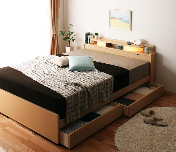 「関東エリアの方に向け」美品　シングルベッド 引き出し付き 木製ヘッドボード jx44694-kago.jpg