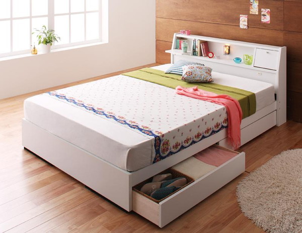 ダブルベッド 2人 フレーム チェスト ベッド下 収納 引き出し 大容量 背もたれ ヘッドボード ヘッドレスト クッション 宮 棚 携帯 携帯 スマホ 充電 コンセント ダブルベッド 収納付きベッド チェストベッド ベッド