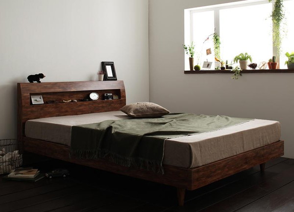 ベッド ダブル ローベッド ロータイプ 低い フロアベッド 低床 棚 ラック 宮付き 枕元 携帯 スマホ ティッシュ メガネ リモコン コンセンの通販は