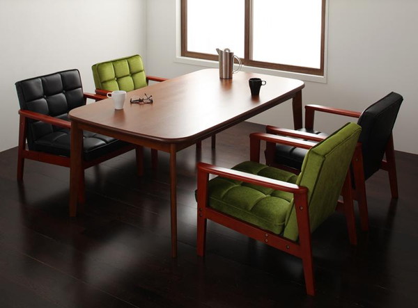 ダイニングセット 5点 4人用 5点セット Gタイプ (幅160cm+1Pソファ×4) 【 モケットグリーン 緑×バイキャストブラック 黒 】 の通販は