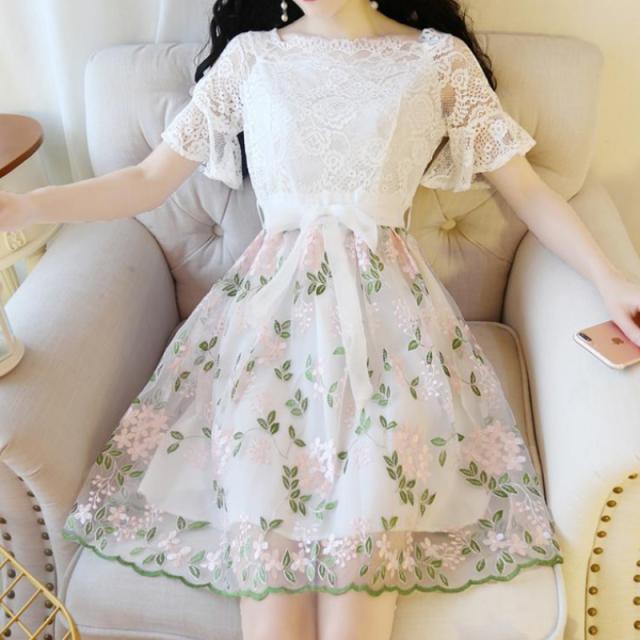 送料込み ワンピースドレス 夏 膝丈 フォーマル ショート ミニ シフォンドレス レースワンピース リボン 甘め 可愛い 韓国の通販はau Pay マーケット Moss Moss