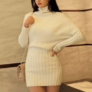 セクシー ミニ ニット ワンピース 無地 長袖 秋冬 タートルネックの通販はau Pay マーケット Moss Moss