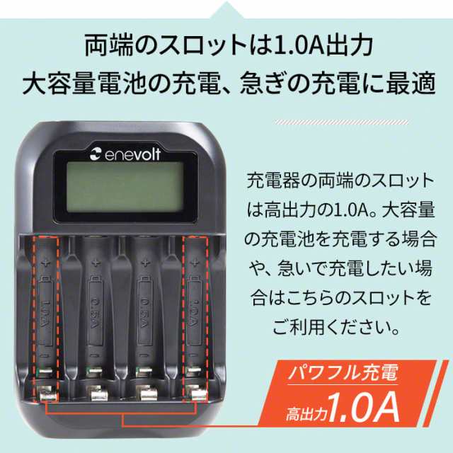 充電池 充電器 単3 単4 対応 USB充電器 モニター搭載 ニッケル水素 電池 USB接続 ACアダプタ 屋外 屋内 マルチに使える 充電式電池 単3形の通販はau  PAY マーケット - クルラ公式ショップ by3R