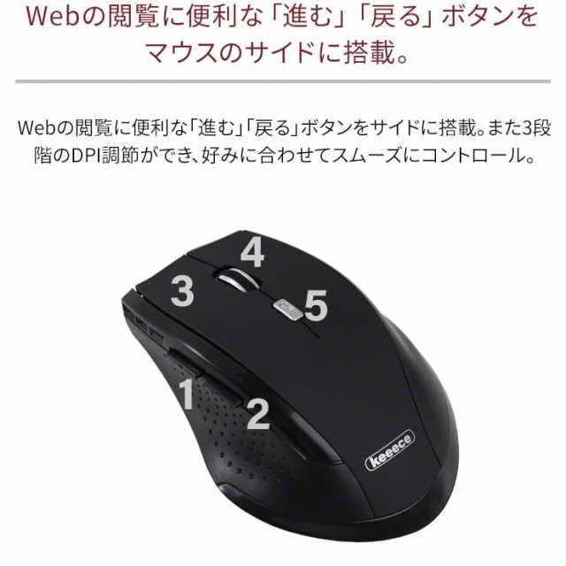 秀逸 . 光学式 薄型 軽量 2.4Ghz ワイヤレスマウス マウス 無線 小型 Windows 《ブラック》