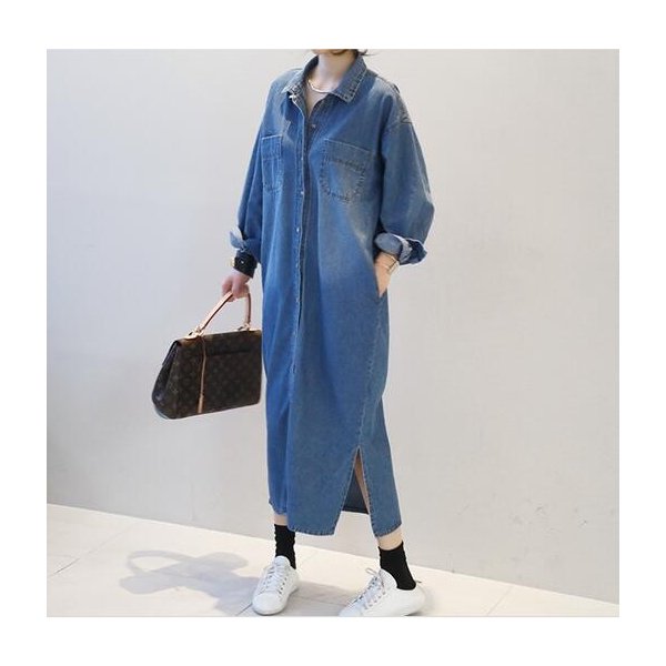 デニム ワンピース シャツワンピース ジーンズ ロング丈 ワンピース レディース レディース デニムシャツ ロングシャツの通販はau Pay マーケット Silver Color