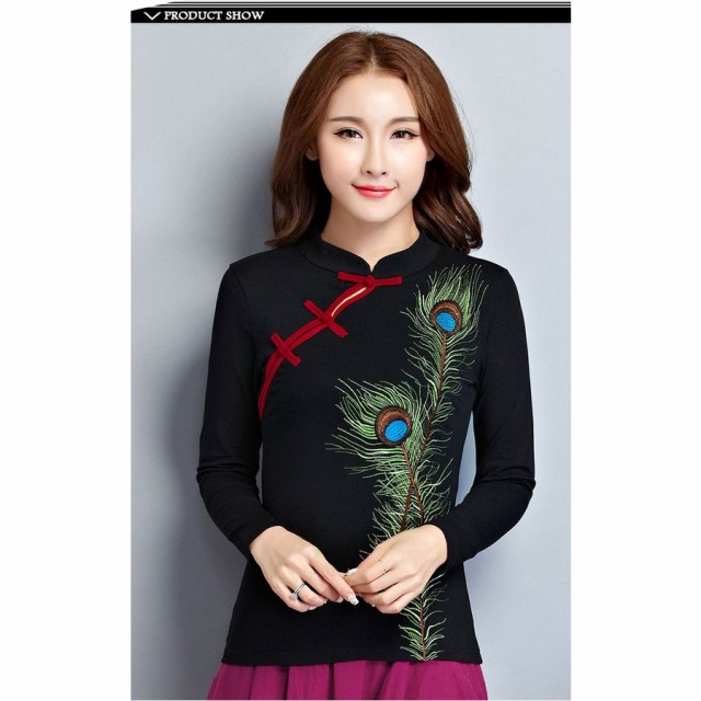 チャイナブラウス 長袖tシャツ レディース エスニットtシャツ 斜めボタン チャイナー風tシャツ 民族風tシャツ タイトtシャツ 中の通販はau Pay マーケット Silver Color
