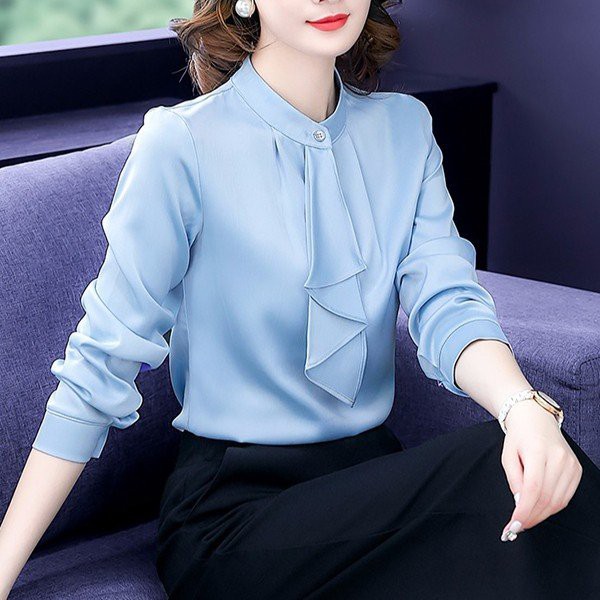 ブラウス レディース 長袖 春秋 フォーマル オフィス おしゃれ 40代 トップス 長袖シャツ 立ち襟 無地 きれいめ 大きいサイズ 通勤 上品 の通販はau Pay マーケット Silver Color