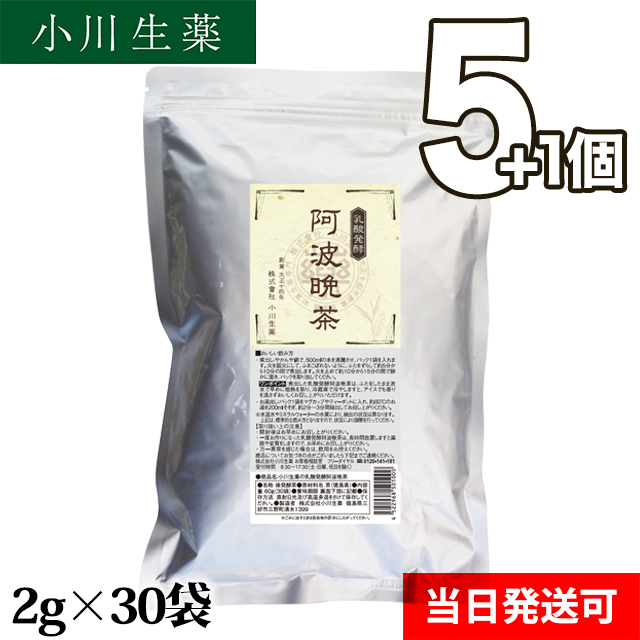 【送料無料】厳選小川生薬 乳酸発酵阿波晩茶（阿波番茶） 2g×30袋 5個セットさらにもう1個プレゼント