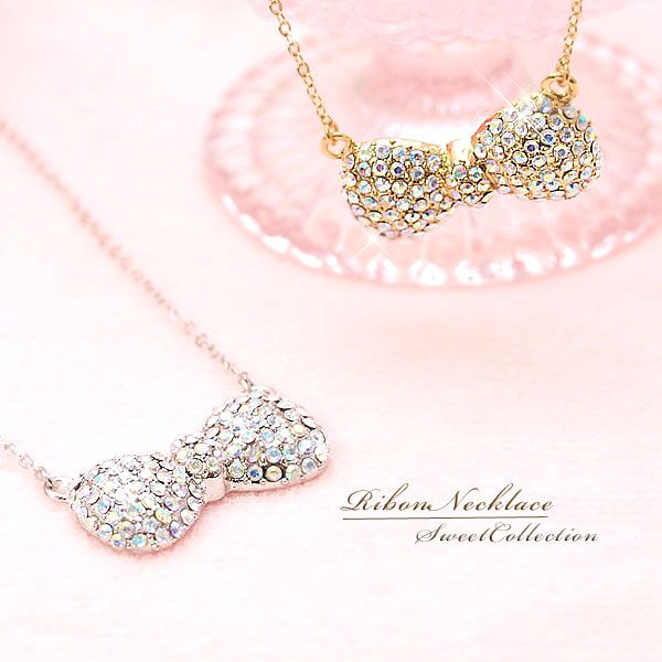 リボン ネックレス レディース 大ぶり 大きめ キラキラ りぼん