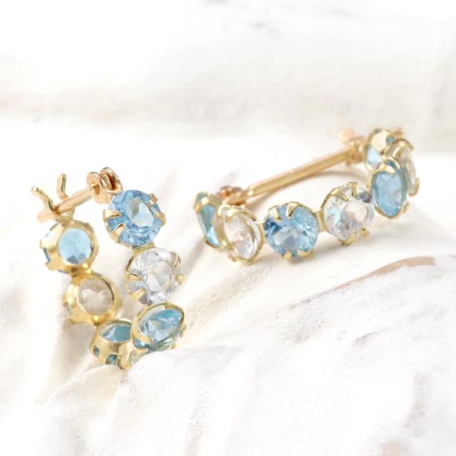 フープピアス 10K イエローゴールド 10金 K10 アクアマリン ブルートパーズ ピアス フープ レディース プレゼント 結婚記念日 誕生日 ギフト 贈り物 可愛い おしゃれ 天然石 宝石 天然 女性 彼女 妻 K10YG 本物 3月 11月 誕生石 ブルー トパーズ 水色 青 母の日 ギフト 2026_7