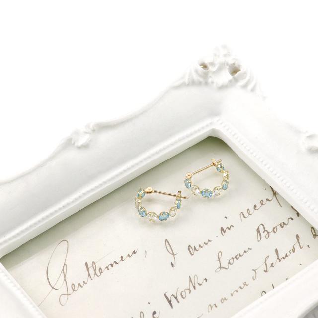 フープピアス 10K イエローゴールド 10金 K10 アクアマリン ブルートパーズ ピアス フープ レディース プレゼント 結婚記念日 誕生日 ギフト 贈り物 可愛い おしゃれ 天然石 宝石 天然 女性 彼女 妻 K10YG 本物 3月 11月 誕生石 ブルー トパーズ 水色 青 母の日 ギフト 2026_8