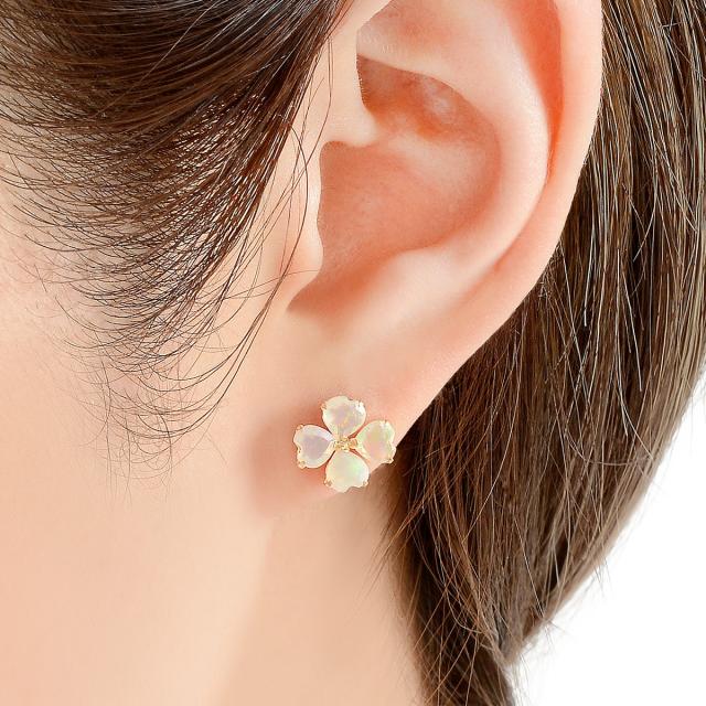 オパール ピアス 18金 レディース エチオピア かわいい フラワー