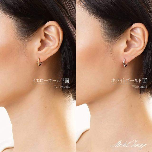 18金 フープピアス ゴールド ホワイトゴールド k18 フープ ピアス リバーシブル 18k 両面 2色 ジュエリー アクセサリー リング 輪っか シンプル おしゃれ 2WAY 着回し メンズ 彼氏 記念日 誕生日 贈り物 女性 彼女 妻 コンビジュエリー 誕生日プレゼント_3