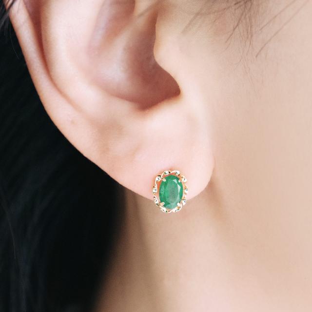 18金 エメラルド ピアス k18 ゴールド 一粒 (両耳用) 小ぶり