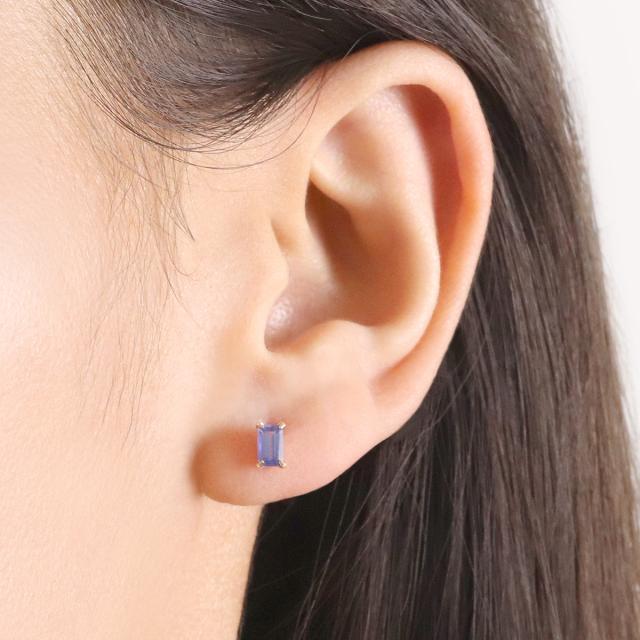 タンザナイト ピアス 18金 イエローゴールド シンプル レディース 一粒 
