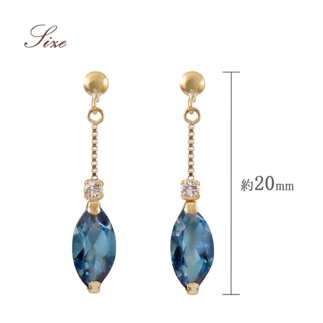 ピアス レディース 18金 揺れる ロンドンブルートパーズ ホワイトトパーズ 宝石 18K イエローゴールド K18 ジュエリー 天然石 プレゼント 記念日 お誕生日 おしゃれ 小振り スタッド マーキス 小さい 小さめ 小ぶり かわいい 11月 誕生石 青 ブルー 本物 誕生日プレゼント_3