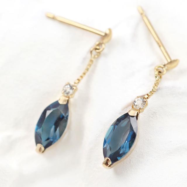 専用　18YG❤️天然石✨ブルートパーズ0.8ct✨揺れるピアス✨18金刻印あり ピアス レディース 18金 揺れる ロンドンブルートパーズ