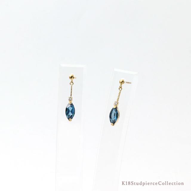 ピアス レディース 18金 揺れる ロンドンブルートパーズ ホワイトトパーズ 宝石 18K イエローゴールド K18 ジュエリー 天然石 プレゼント 記念日 お誕生日 おしゃれ 小振り スタッド マーキス 小さい 小さめ 小ぶり かわいい 11月 誕生石 青 ブルー 本物 誕生日プレゼント_8