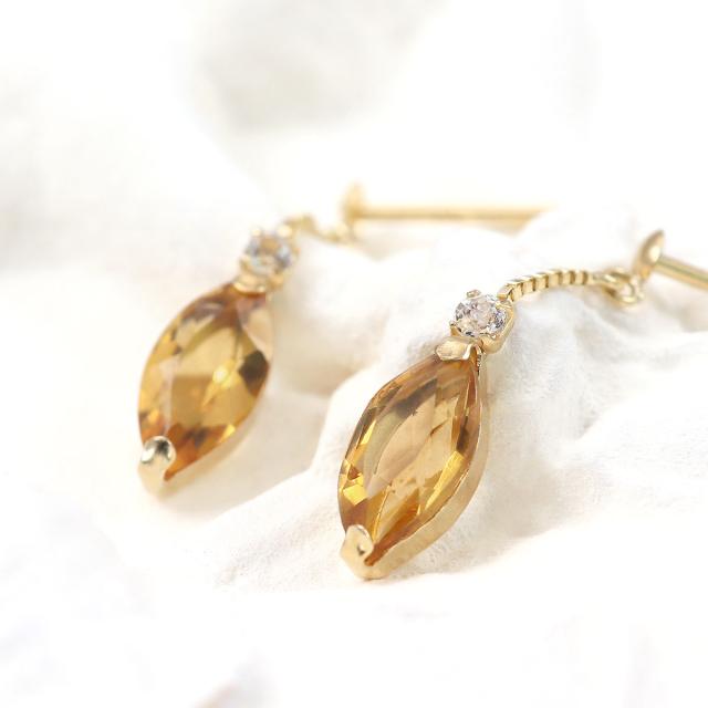 ピアス レディース ゆれる シトリン ホワイトトパーズ 18金 イエローゴールド K18 18K ジュエリー アクセサリー 小ぶり 小さめ プレゼント 結婚祝い 誕生日 11月 誕生石 トパーズ 天然石 揺れる おしゃれ スタッド マーキス 小さい 本物 彼女 嫁 誕生日プレゼント_7