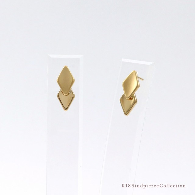 18K ピアス レディース シンプル 18金 イエローゴールド ひし形 スタッドピアス 地金のみ ジュエリー 菱形 ひし型 モチーフ 小さめ おしの通販は
