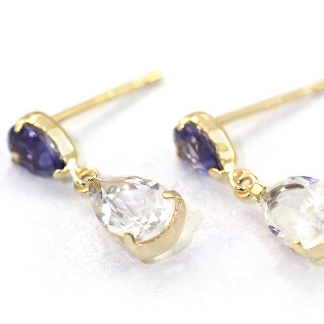 ピアス レディース 18金 ゴールド k18 アイオライト ブルームーンストーン 18k イエローゴールド K18 揺れる ジュエリー ドロップ 18金ピアス 雫型 ティアドロップ 小ぶり 小さめ 大人 母の日 ギフト 2026 記念日 誕生日 贈り物 女性 3月 6月 誕生石_6