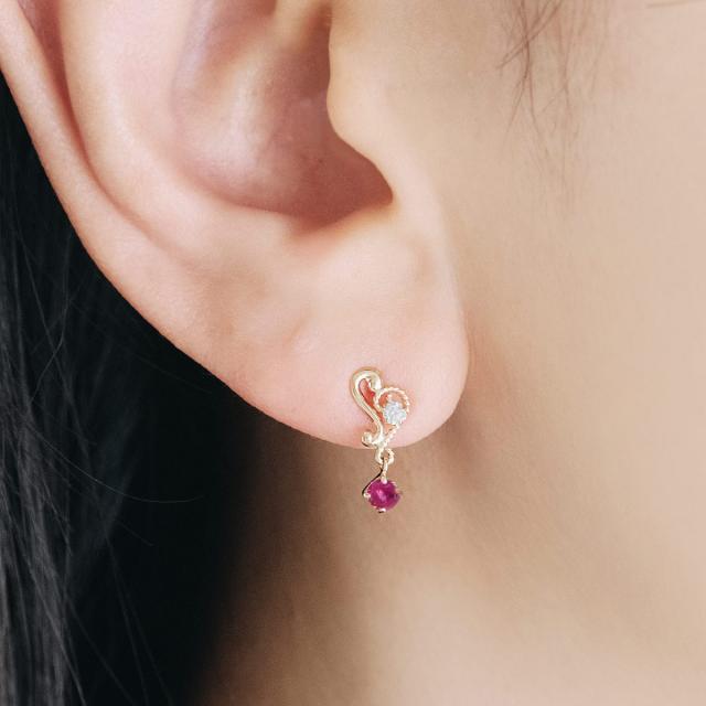 ハート型ゴールドピアス ルビー ete ハート型ルビーピアス