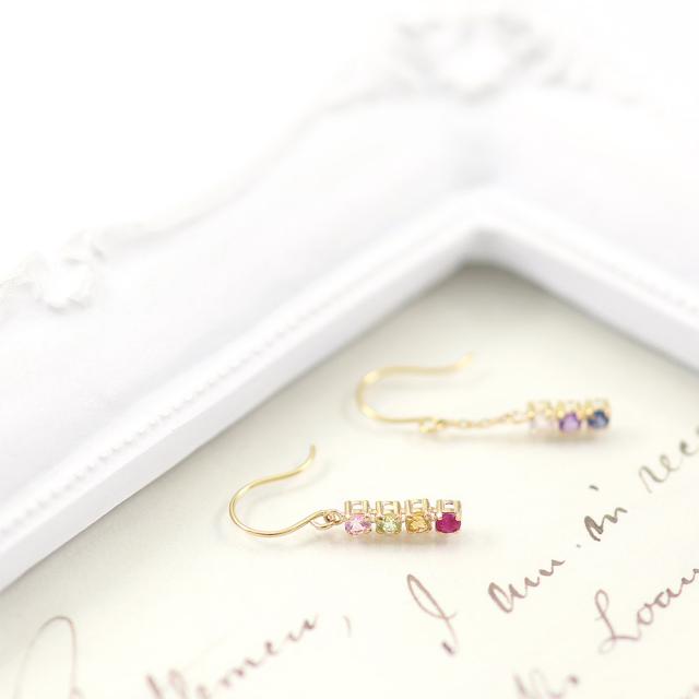 18金フックピアス レディース 18K イエローゴールド ルビー サファイア アメジスト ピンクトルマリン シトリン ペリドット ラブラドライト K18 揺れる プレゼント お守り アミュレット 可愛い 2月 7月 8月 9月 10月 11月 誕生石 記念日 母の日 ギフト 2026_12