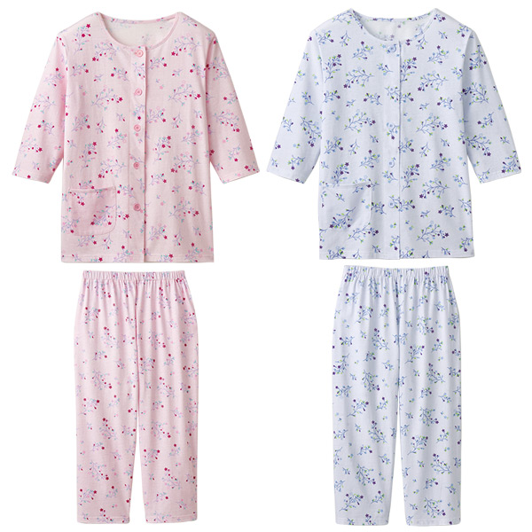 綿１００ フラワープリントパジャマ ピンク サックス セルヴァン 花柄パジャマ の通販はau Pay マーケット ホスピマート